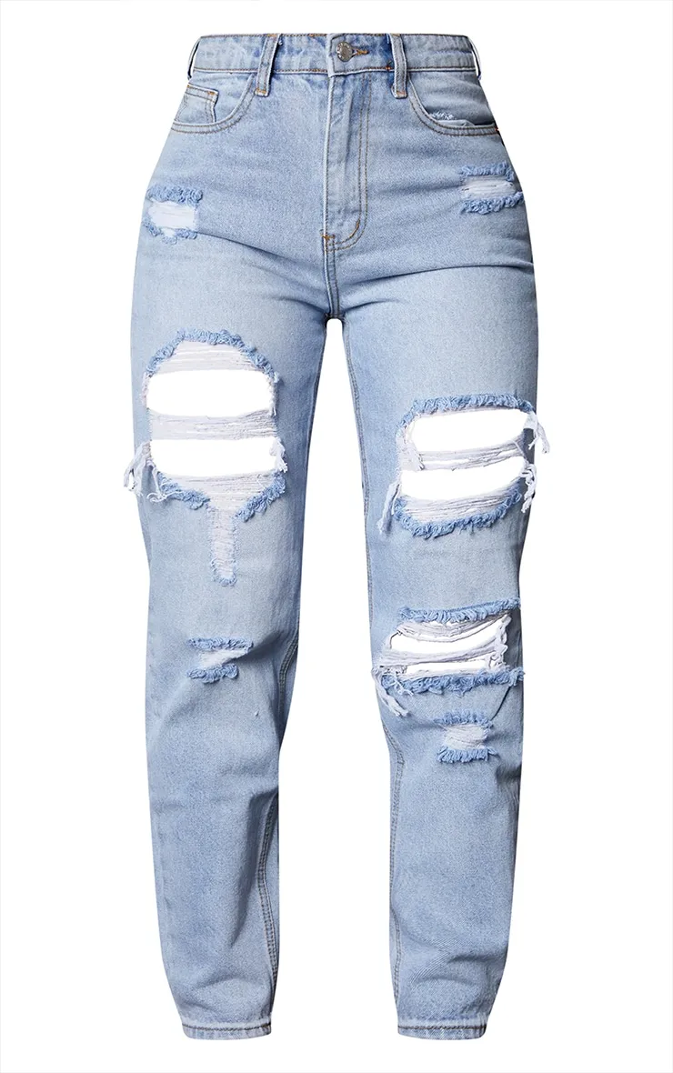 PRETTYLITTLETHING Light Wash Ripped Mom Jeans sold by Pretty Little Thing product image thumbnail 5