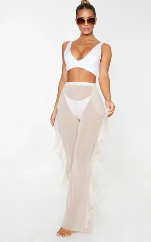 Nude Frill Mesh Beach Trousers sold by Pretty Little Thing