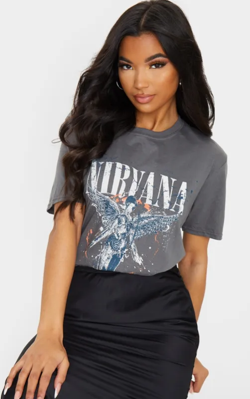 Grey Nirvana Wings Print T Shirt sold by Pretty Little Thing