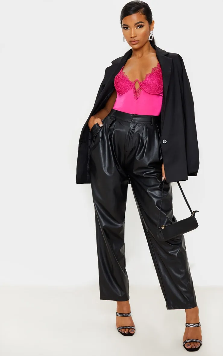 Hot Pink Satin Lace V Cup Bodysuit sold by Pretty Little Thing product image thumbnail 5