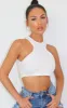 White Crepe Racer Neck Crop Top sold by Pretty Little Thing