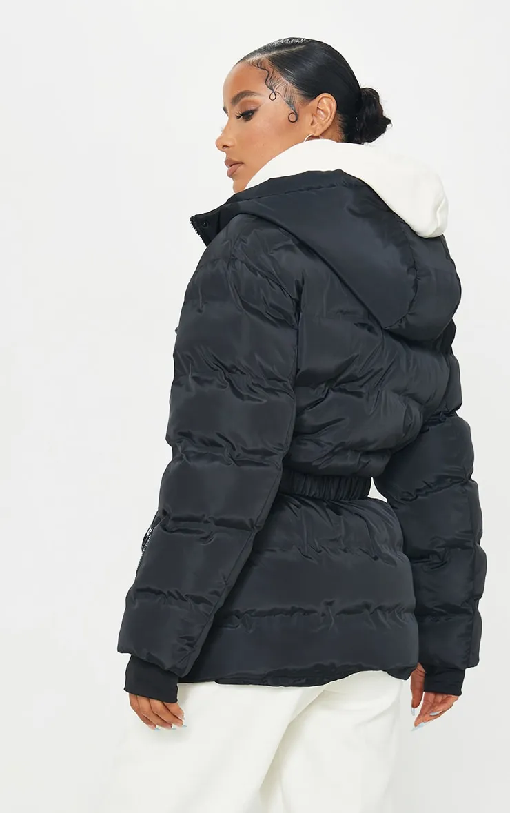 Black Quilted Belted Cuffed Sleeve Puffer Coat. sold by Pretty Little Thing product image thumbnail 2