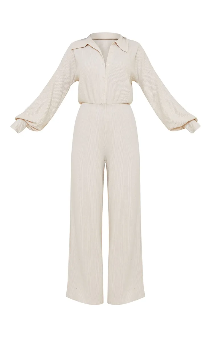 Stone Brushed Rib Shirt Style Jumpsuit sold by Pretty Little Thing product image thumbnail 5