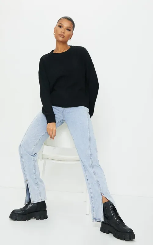 Black Basic Crew Neck Knitted Jumper sold by Pretty Little Thing