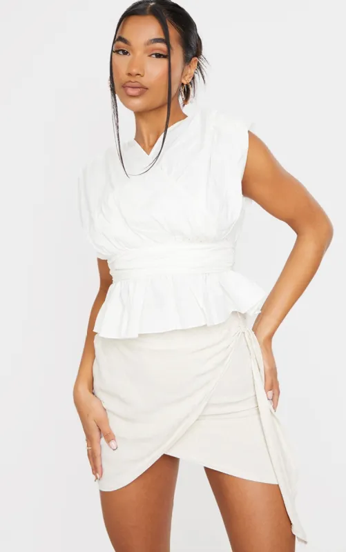 White Woven Ruched Sleeveless Tie Top made by Pretty Little Thing