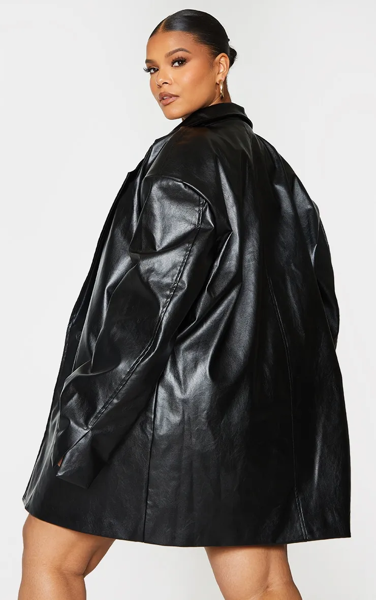 Plus Black Oversized Button PU Blazer sold by Pretty Little Thing product image thumbnail 2