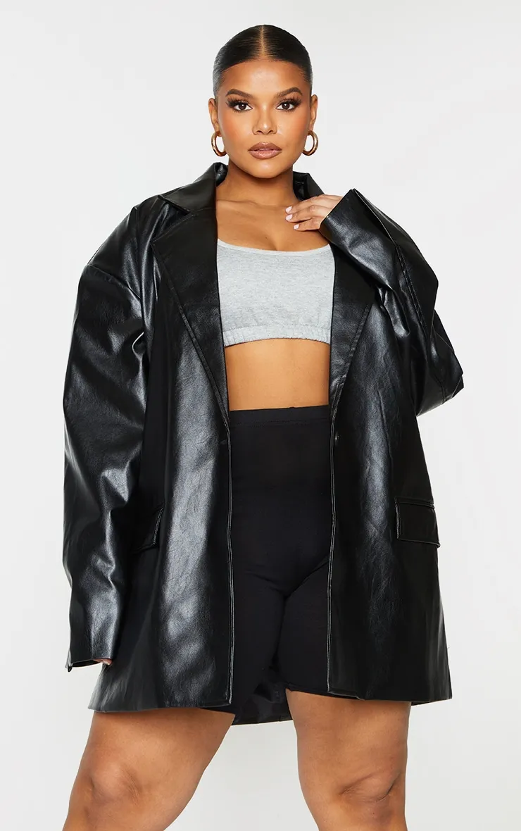 Plus Black Oversized Button PU Blazer sold by Pretty Little Thing product image thumbnail 3