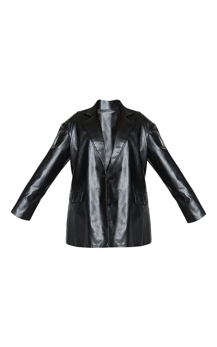 Plus Black Oversized Button PU Blazer sold by Pretty Little Thing product image thumbnail 5