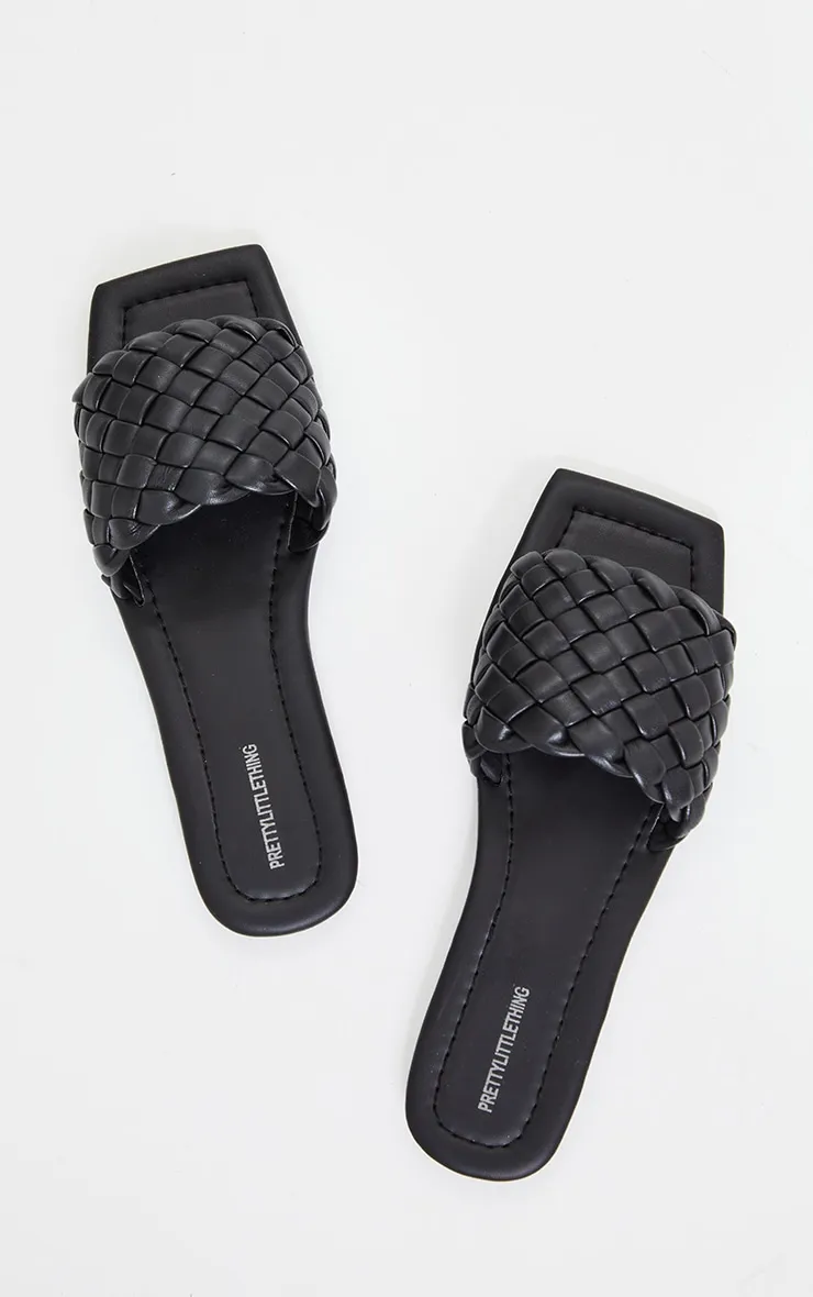 Black Real Leather Square Toe Chunky Basket Weave Mule Sandals sold by Pretty Little Thing product image thumbnail 3