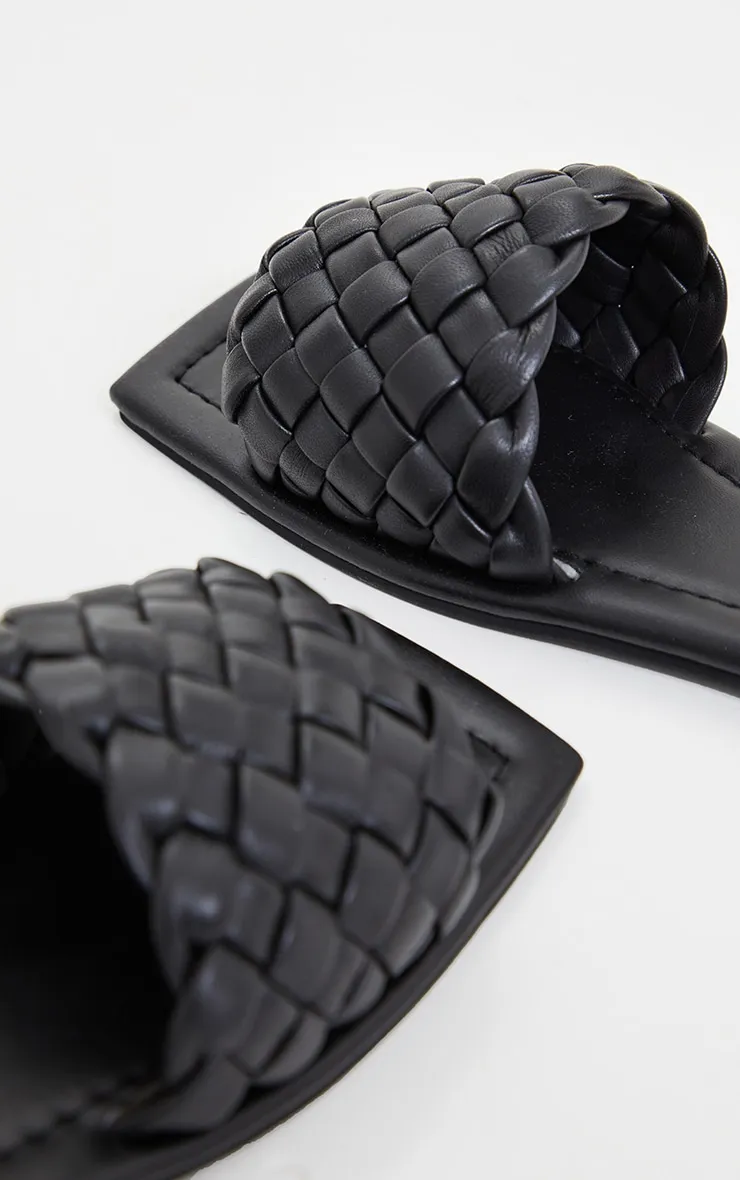 Black Real Leather Square Toe Chunky Basket Weave Mule Sandals sold by Pretty Little Thing product image thumbnail 4