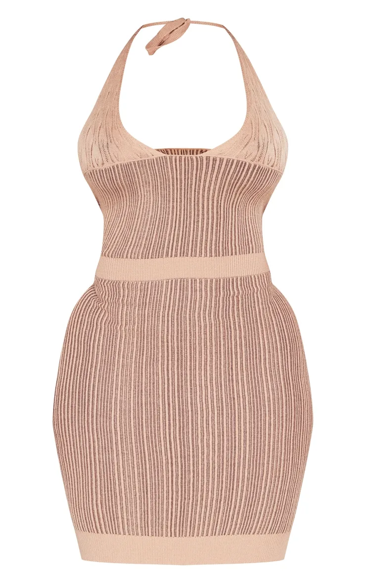 Shape Stone Knit Underbust Detail Halterneck Bodycon Dress sold by Pretty Little Thing product image thumbnail 5