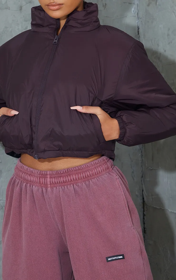 Burgundy Basic Cropped Toggle Hem Puffer sold by Pretty Little Thing product image thumbnail 4