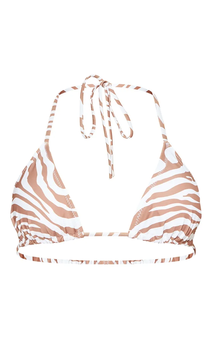 Brown Zebra Print Adjustable String Tie Padded Triangle Bikini Top sold by Pretty Little Thing product image thumbnail 5