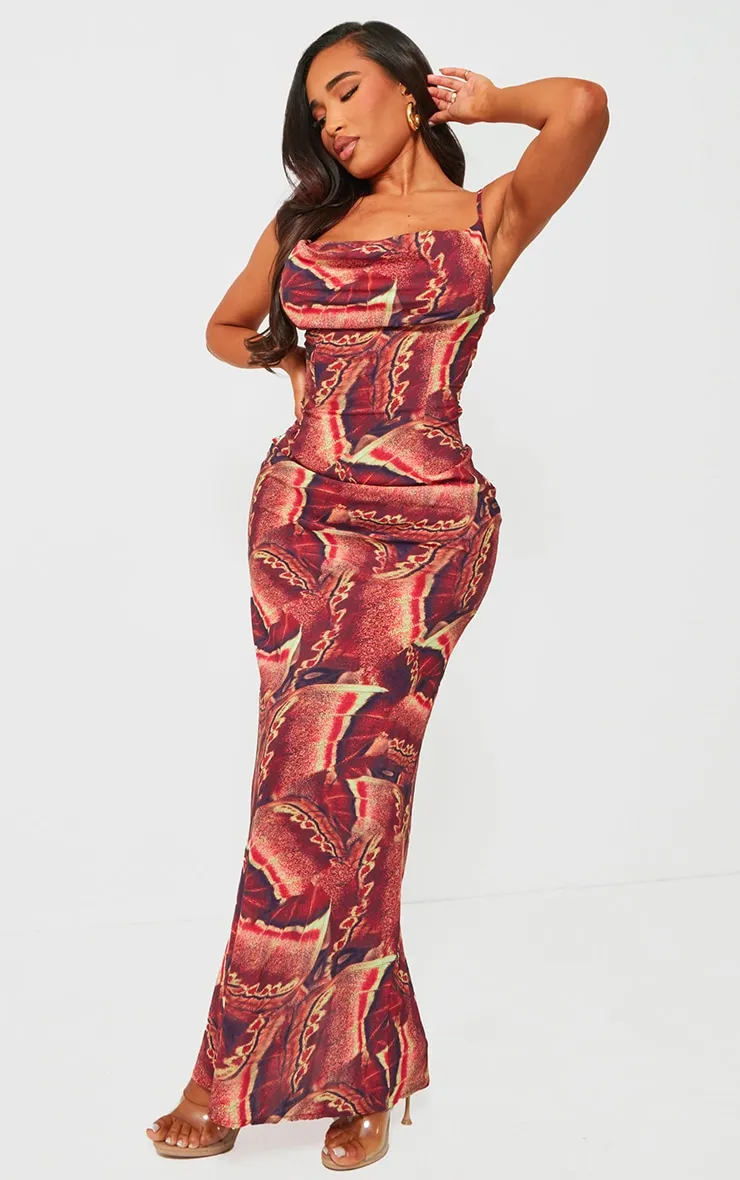 Shape Brown Printed Woven Cowl Neck Maxi Dress sold by Pretty Little Thing product image thumbnail 3