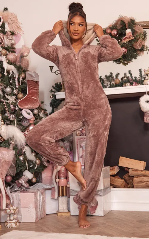 Brown Reindeer Onesie sold by Pretty Little Thing