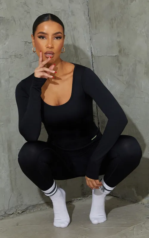 Black Seamless Square Neck Long Sleeve Sports Top sold by Pretty Little Thing