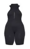 Plus Black Structured Contour Rib High Neck Unitard sold by Pretty Little Thing