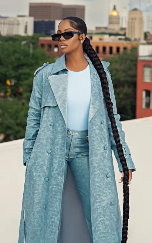 Pastel Blue Ponte Racer Back Thong Bodysuit sold by Pretty Little Thing