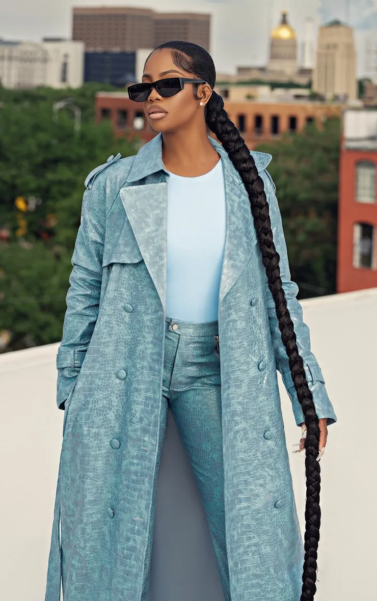 Pastel Blue Ponte Racer Back Thong Bodysuit sold by Pretty Little Thing