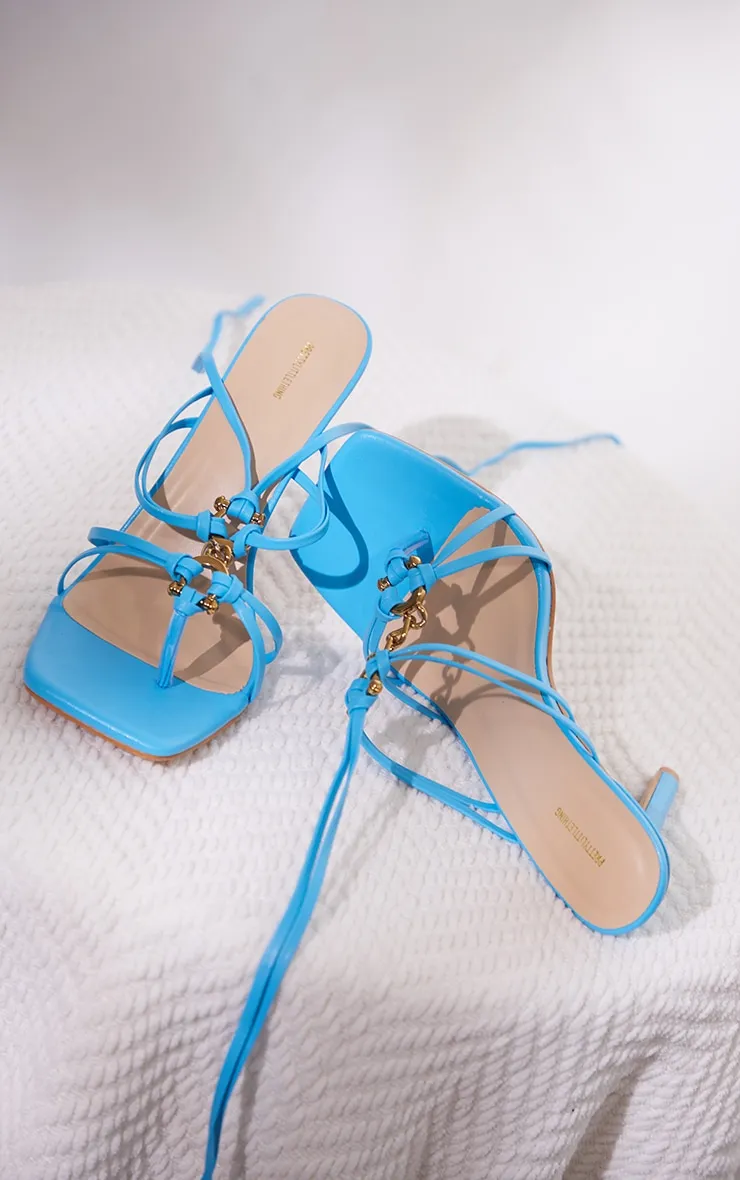 Blue Wide Fit PU Chain Detail Toe Thong Lace Up High Heeled Sandals sold by Pretty Little Thing product image thumbnail 4
