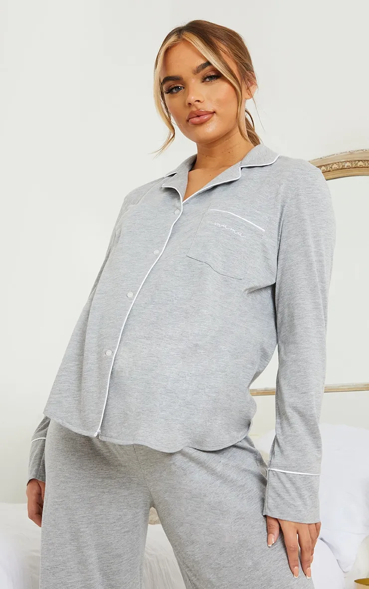 Maternity Grey Mama Long Sleeve PJ Top sold by Pretty Little Thing