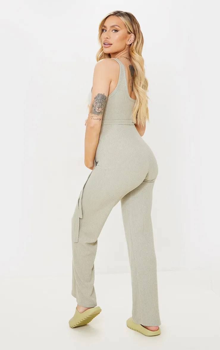 Maternity Sage Ribbed Tie Waist Jumpsuit sold by Pretty Little Thing product image thumbnail 2