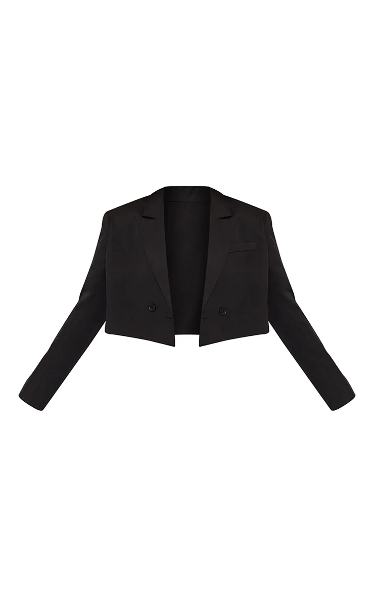 Black Woven Cropped Shoulder Padded Blazer sold by Pretty Little Thing product image thumbnail 5
