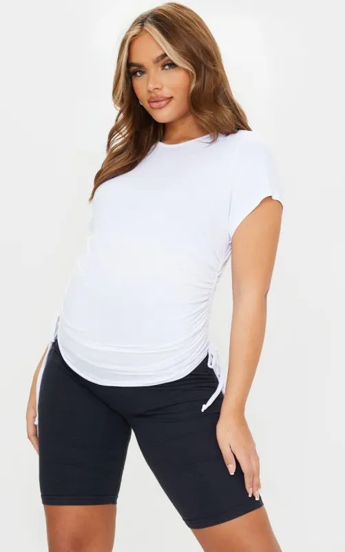 Maternity White Ruched Bump T Shirt sold by Pretty Little Thing