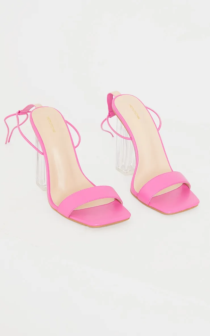 Fuchsia Wide Fit PU Lace Up High Clear Block Heels sold by Pretty Little Thing product image thumbnail 3