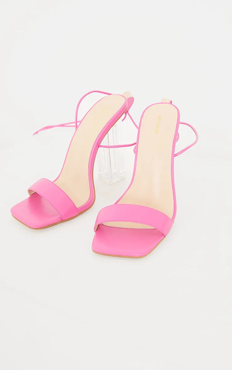 Fuchsia Wide Fit PU Lace Up High Clear Block Heels sold by Pretty Little Thing product image thumbnail 4