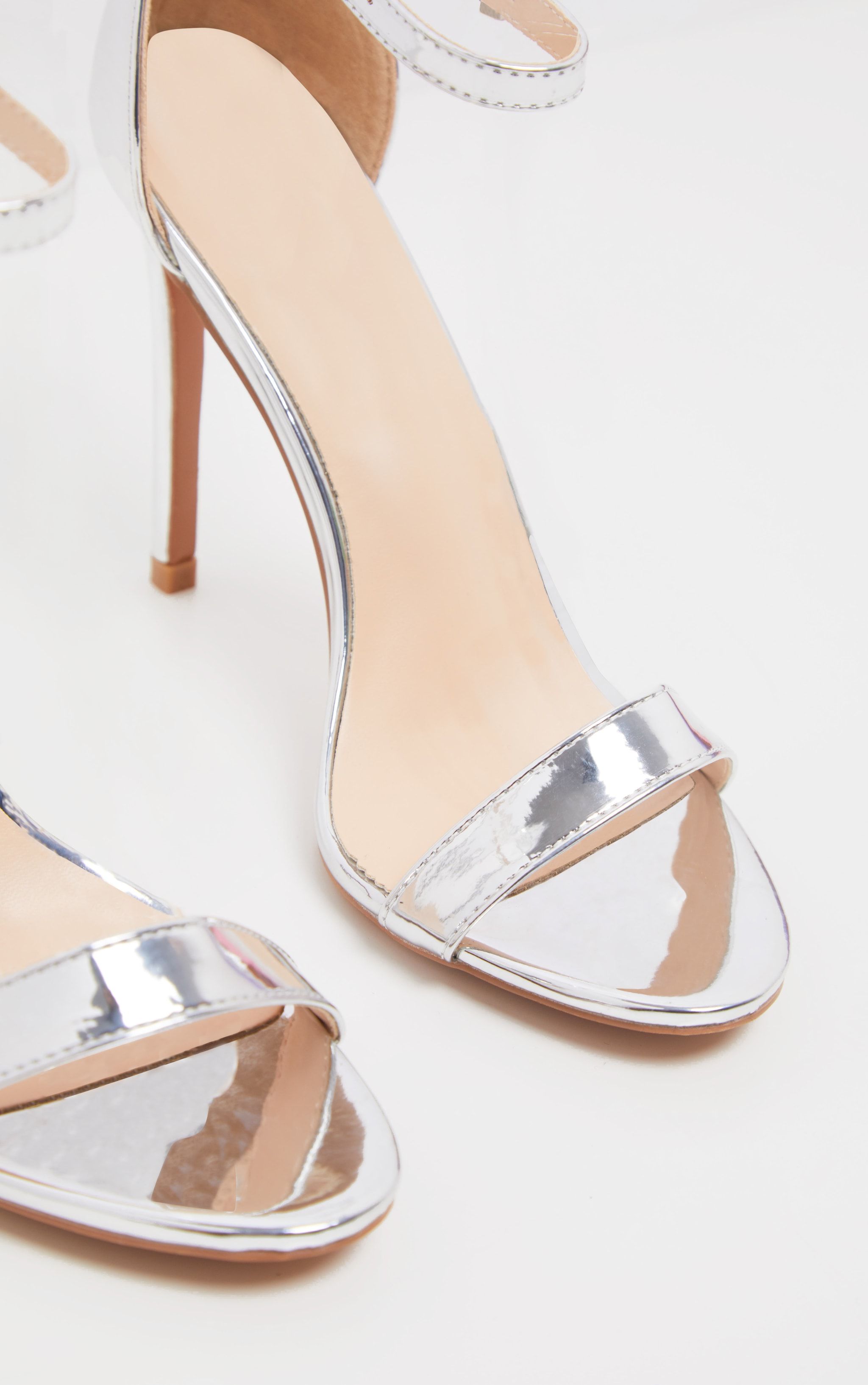 Clover Silver Metallic Strap Heeled Sandals sold by Pretty Little Thing product image thumbnail 3