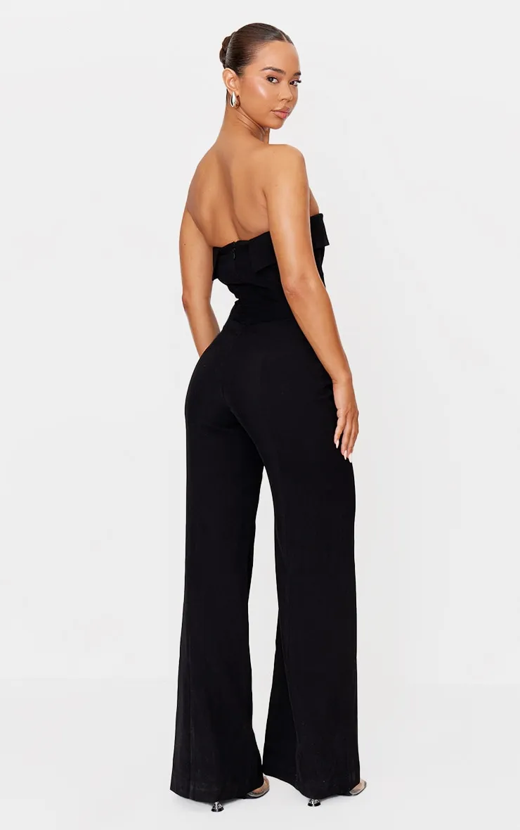 Premium Black Woven Bandeau Corset Straight Leg Jumpsuit sold by Pretty Little Thing product image thumbnail 2