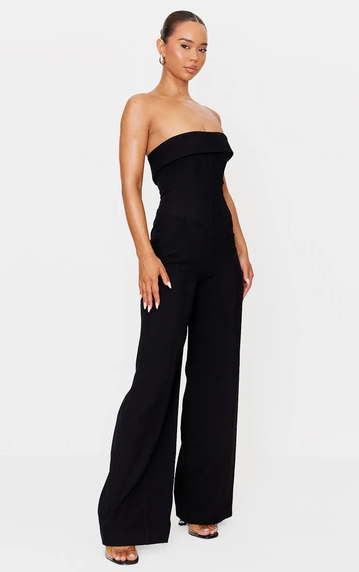 Premium Black Woven Bandeau Corset Straight Leg Jumpsuit sold by Pretty Little Thing product image thumbnail 3