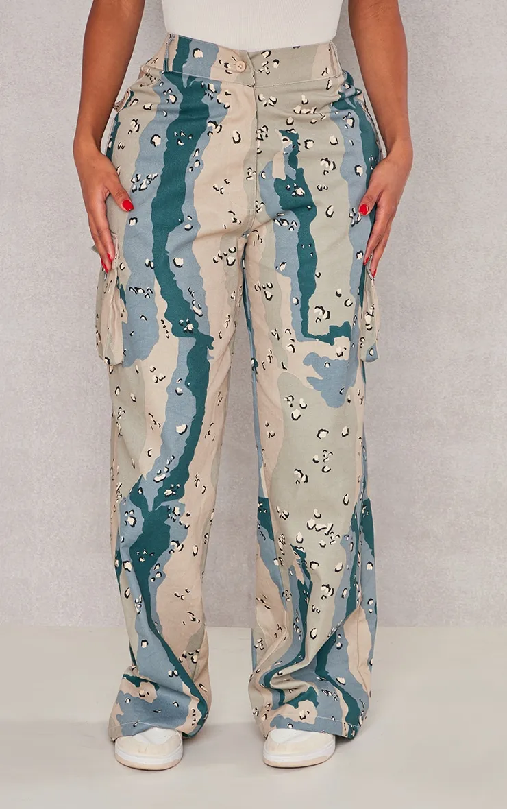 Shape Dark Grey Camo Print Pocket Detail Wide Leg Cargo Trousers sold by Pretty Little Thing product image thumbnail 2