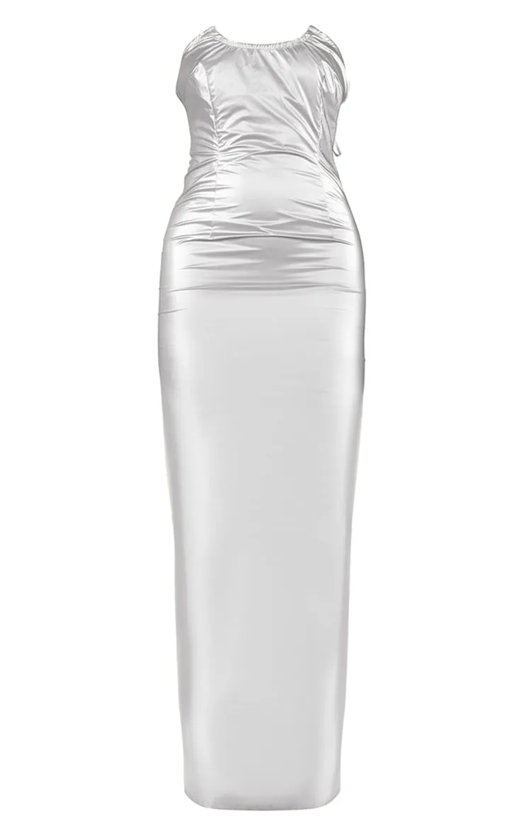 Silver Metallic Acetate Pointed Hem Maxi Dress sold by Pretty Little Thing product image thumbnail 5