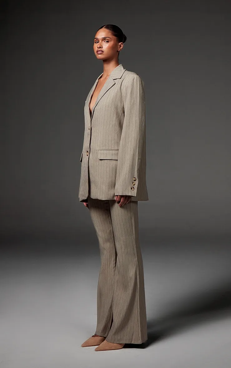 Grey Tailored Woven Pinstripe Slim Flare Trousers sold by Pretty Little Thing product image thumbnail 2