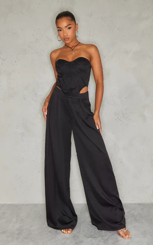 Black Split Extreme Wide Leg High Waisted Trousers sold by Pretty Little Thing