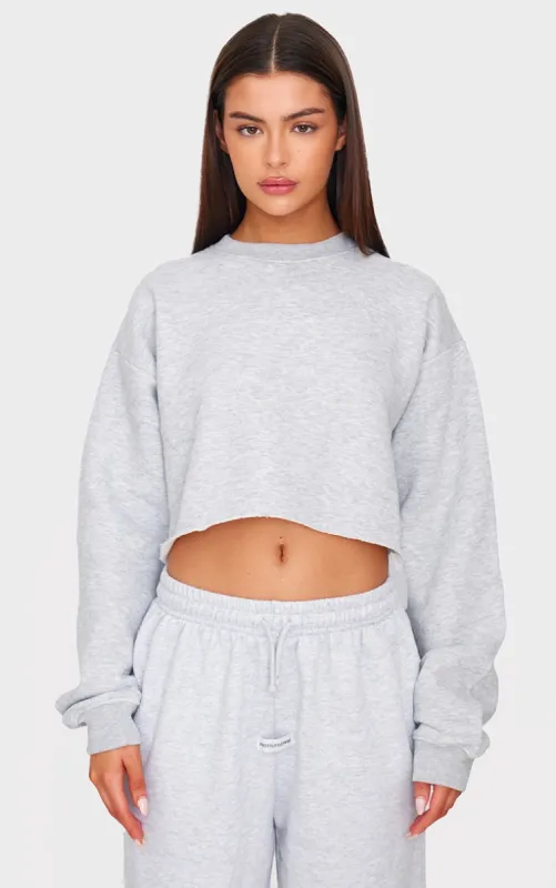 Ash Grey Oversized Cropped Crewneck Sweatshirt sold by Pretty Little Thing
