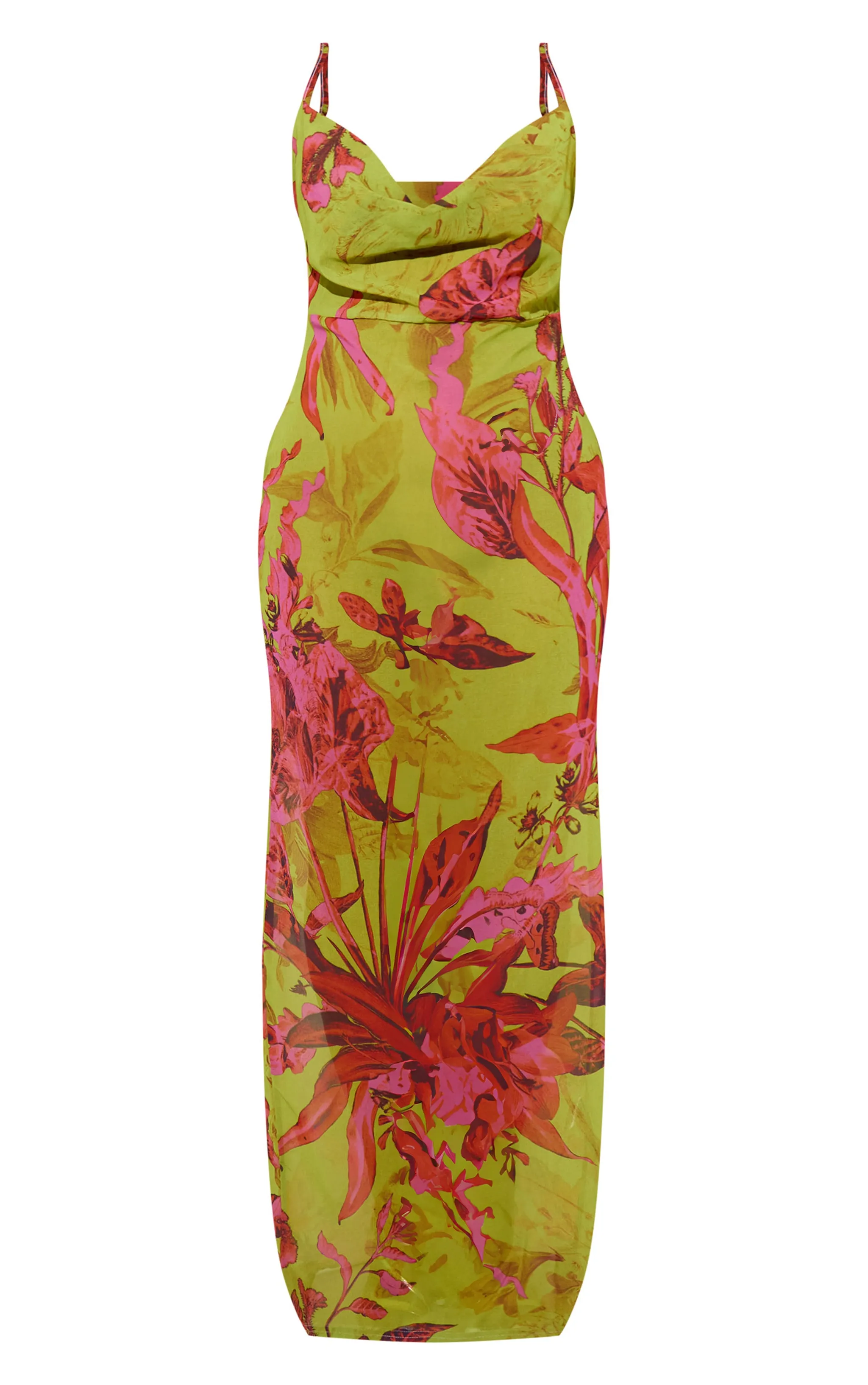 Green Abstract Floral Print Sheer Chiffon Lace Up Back Maxi Dress sold by Pretty Little Thing product image thumbnail 5