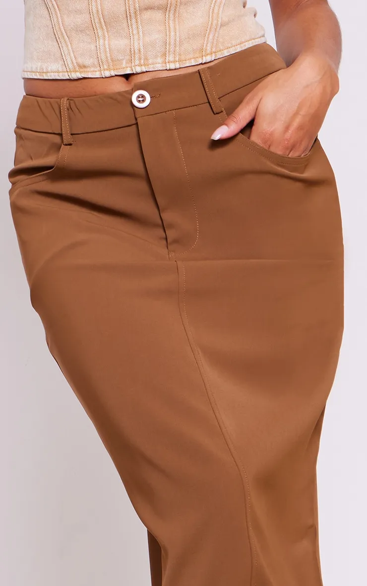 Tan Woven Split Back Maxi Skirt sold by Pretty Little Thing product image thumbnail 4