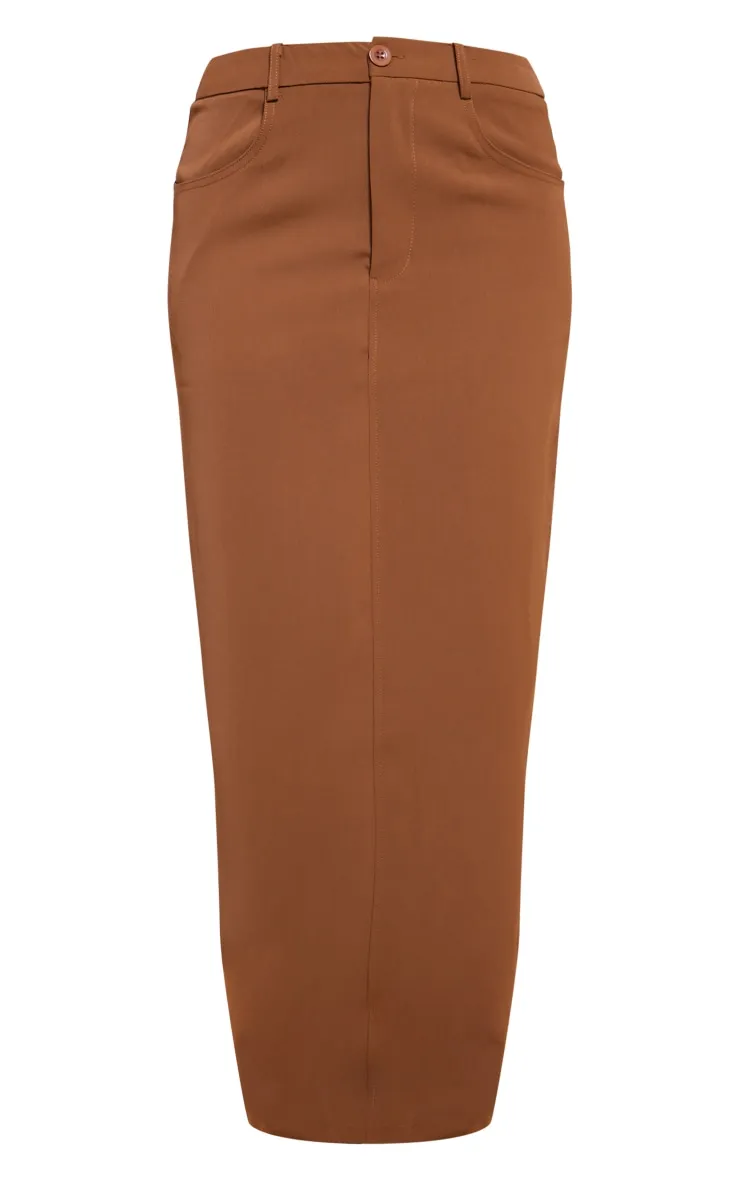Tan Woven Split Back Maxi Skirt sold by Pretty Little Thing product image thumbnail 5