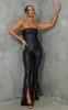 Black PU Strappy Split Hem Flared Jumpsuit sold by Pretty Little Thing