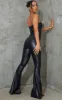 Black PU Strappy Split Hem Flared Jumpsuit sold by Pretty Little Thing