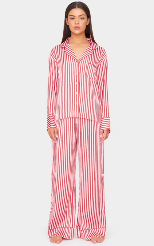 Red Candy Stripe Satin Long Pj Set sold by Pretty Little Thing