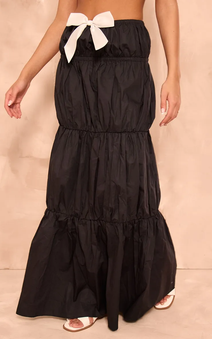 Black Woven Ruched Asymmetric Bow Detail Maxi Skirt sold by Pretty Little Thing product image thumbnail 2