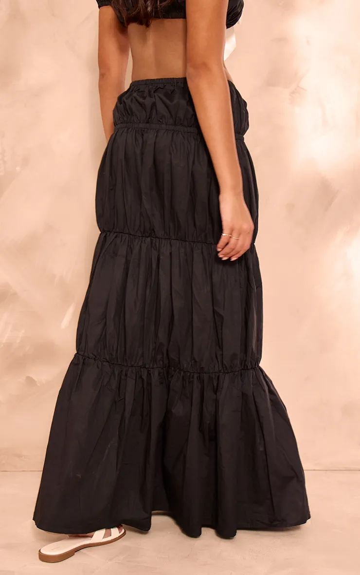 Black Woven Ruched Asymmetric Bow Detail Maxi Skirt sold by Pretty Little Thing product image thumbnail 3