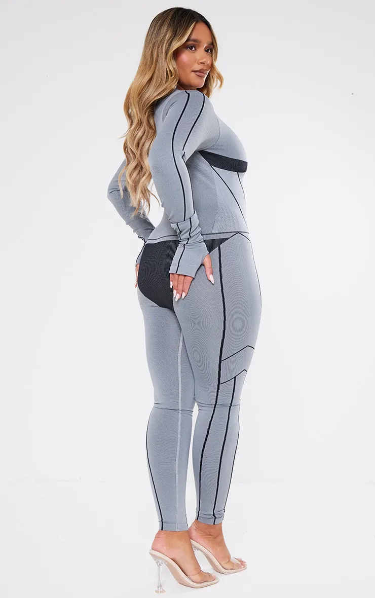 Shape Light Grey Seamless Contrast Long Sleeve Zip Through Jumpsuit sold by Pretty Little Thing product image thumbnail 2