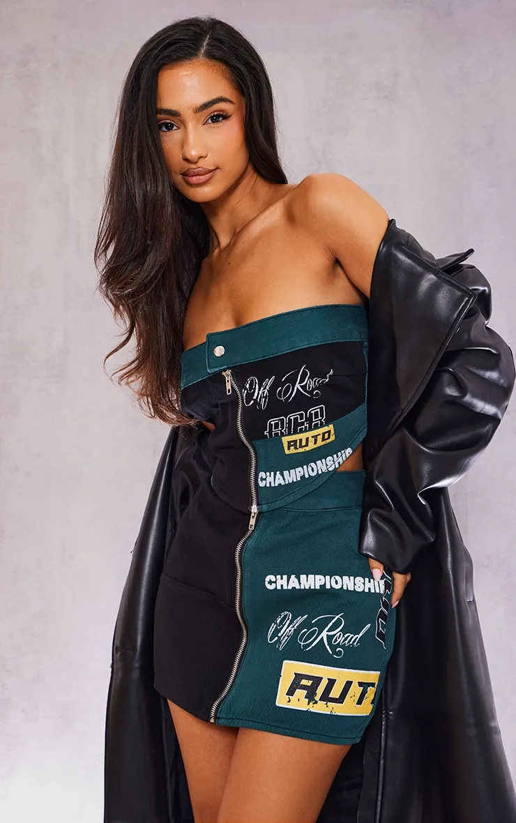 Petite Green Printed Denim Mini Skirt sold by Pretty Little Thing product image thumbnail 4