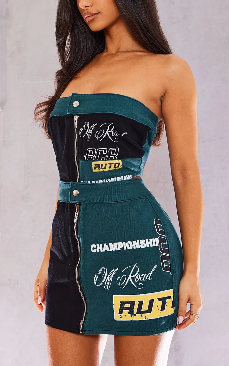 Petite Green Printed Denim Mini Skirt sold by Pretty Little Thing product image thumbnail 5