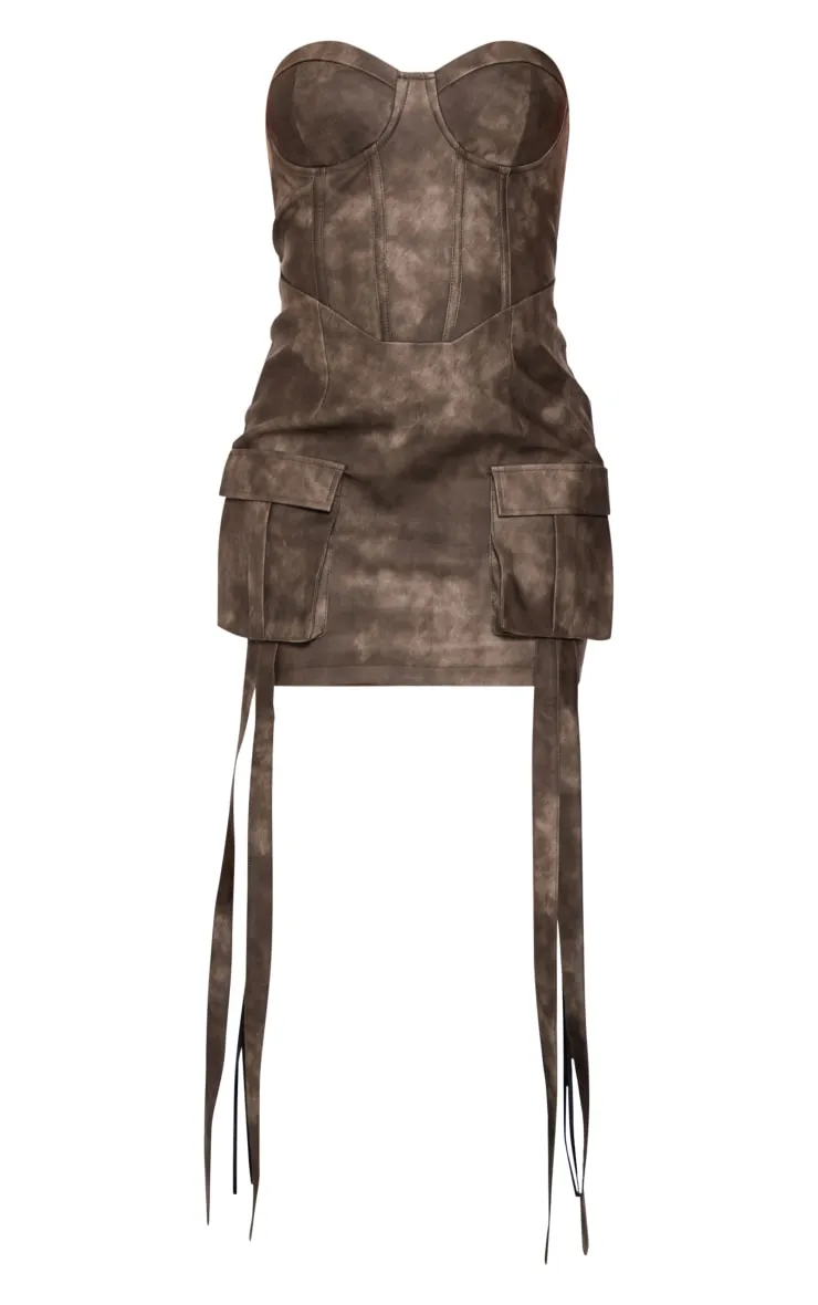 Charcoal Acid Wash PU Pocket Detail Underwired Bodycon Dress sold by Pretty Little Thing product image thumbnail 5